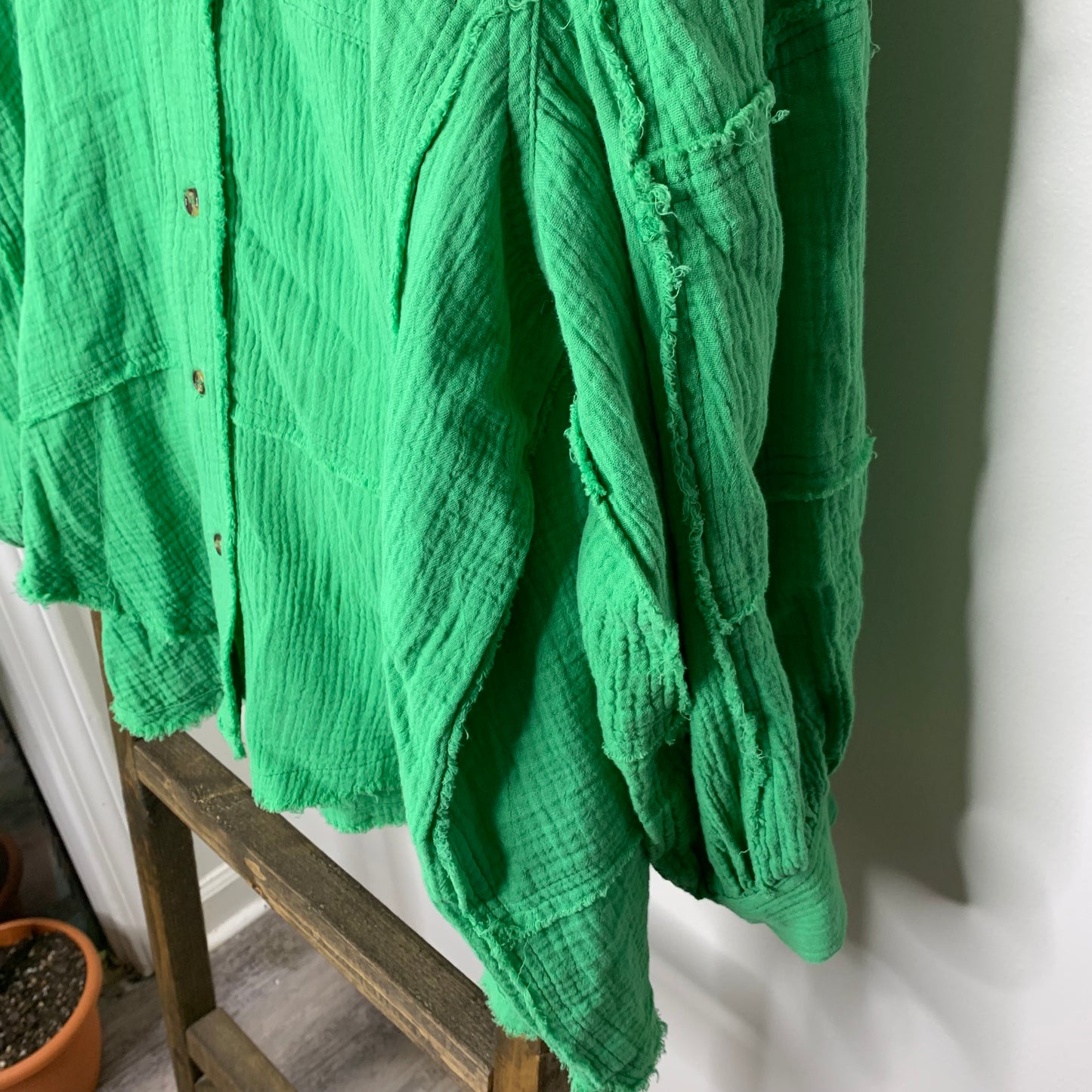 Easel Green Oversized Button Down Blouse S