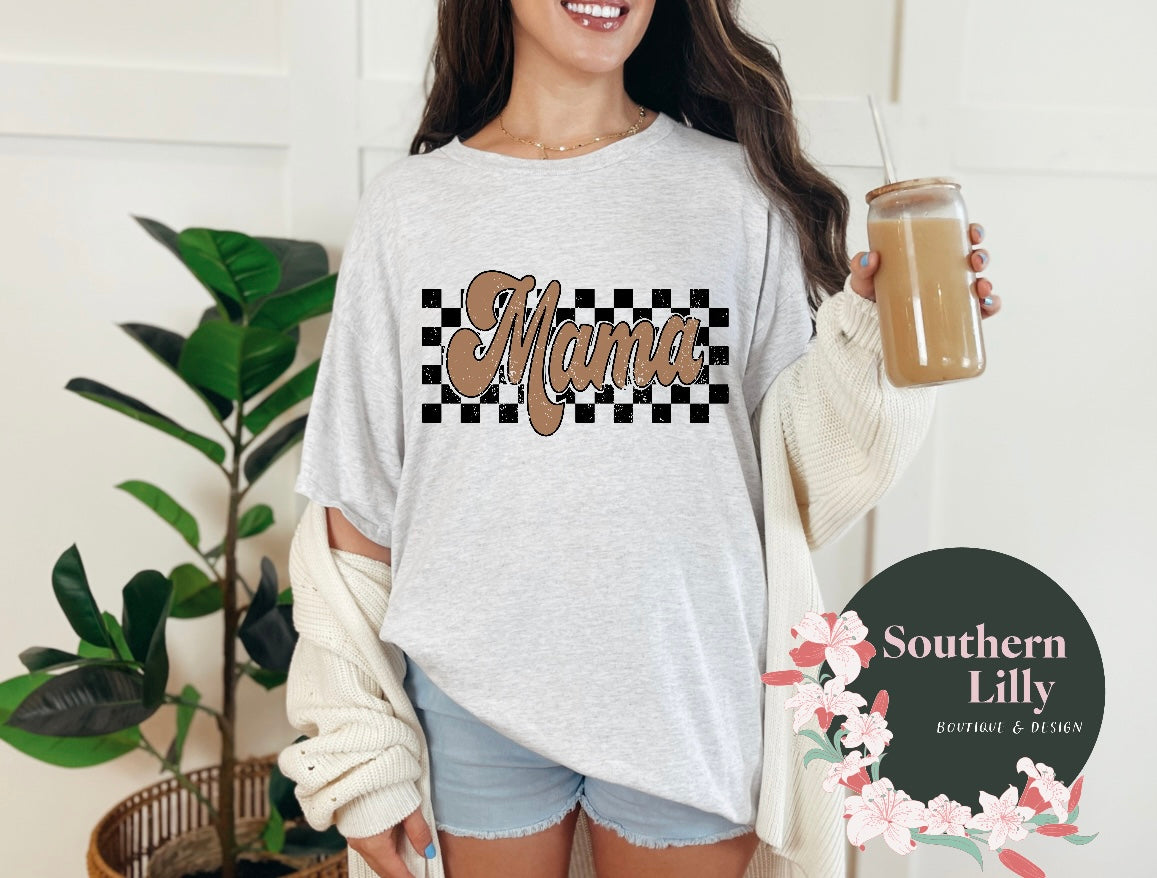 Mama Checkered Retro T-Shirt