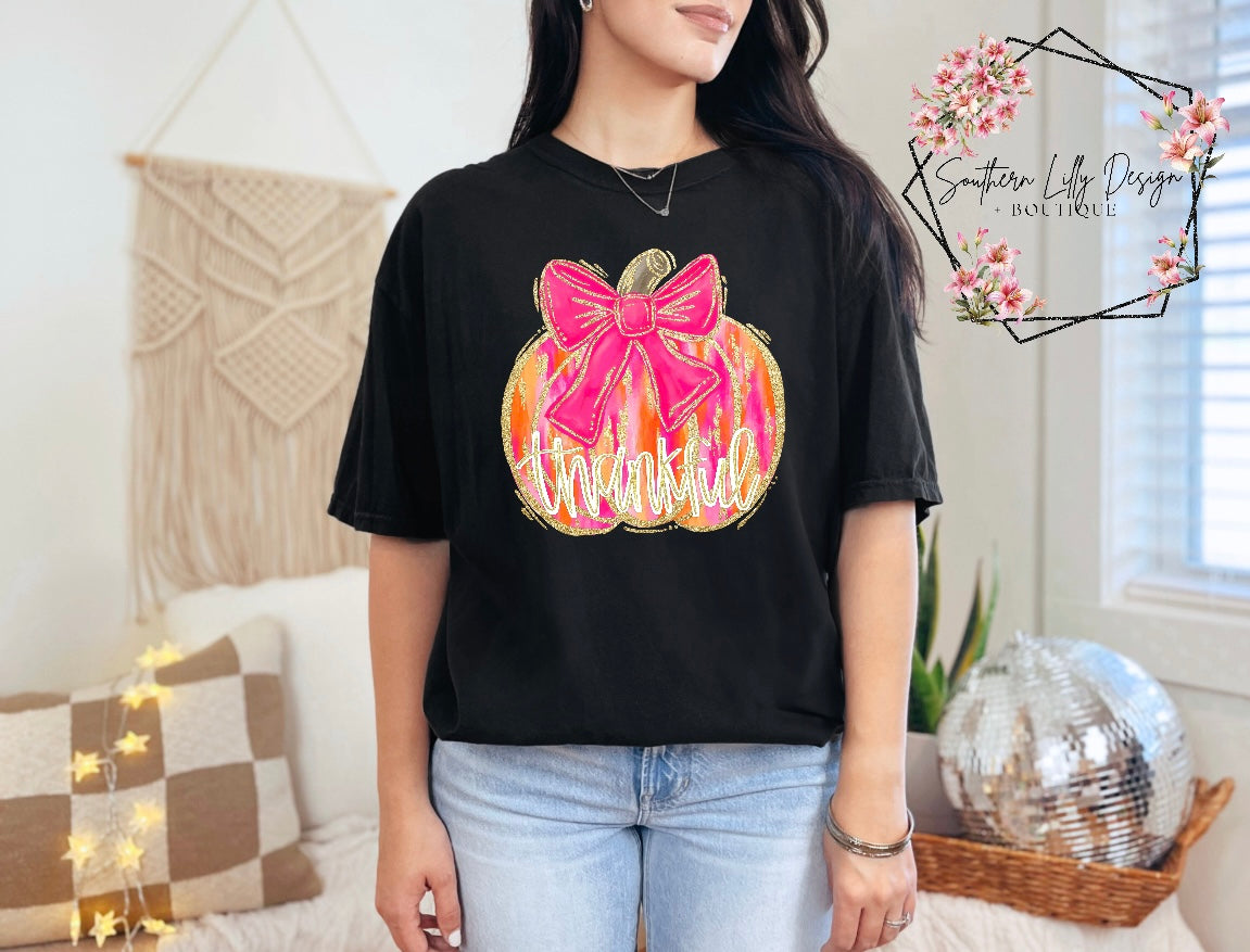 Thankful Preppy Pink Pumpkin Comfort Colors T-Shirt