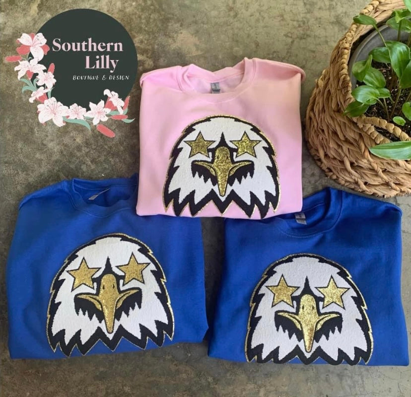 Eagle Mascot Chenille Patch Sweatshirt, School Spirit Sweatshirt, Eagles Mascot School Sweatshirt, Preppy School Sweatshirt