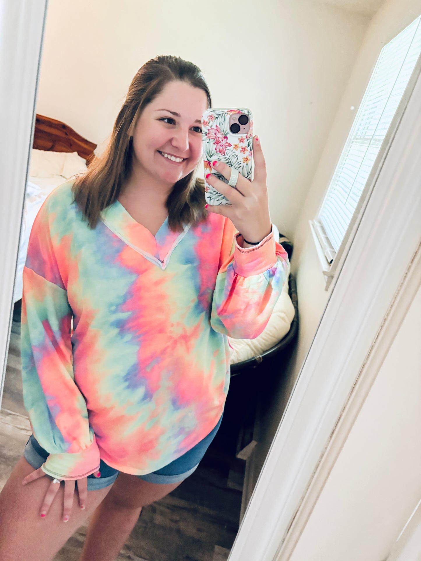 Tie Dye Delight Vibrant V-Neck Top