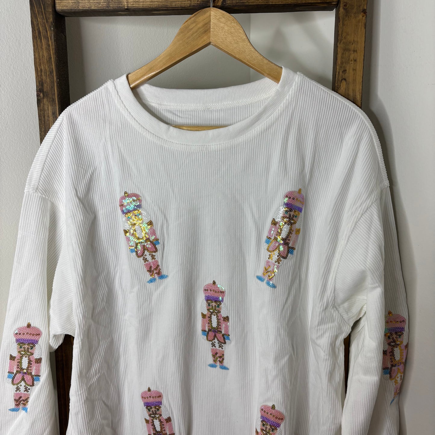 Sequin Nutcracker Ribbed Christmas Pullover