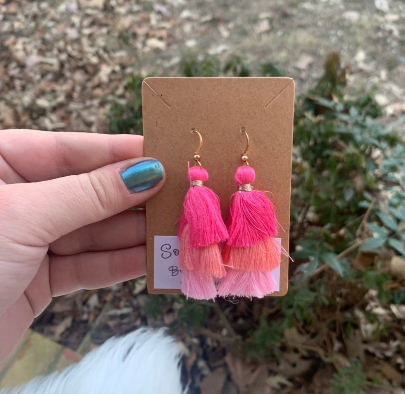 Pink Tiered Tassel Earrings