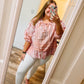 Easel Striped Pink Ruffle Peasant Blouse