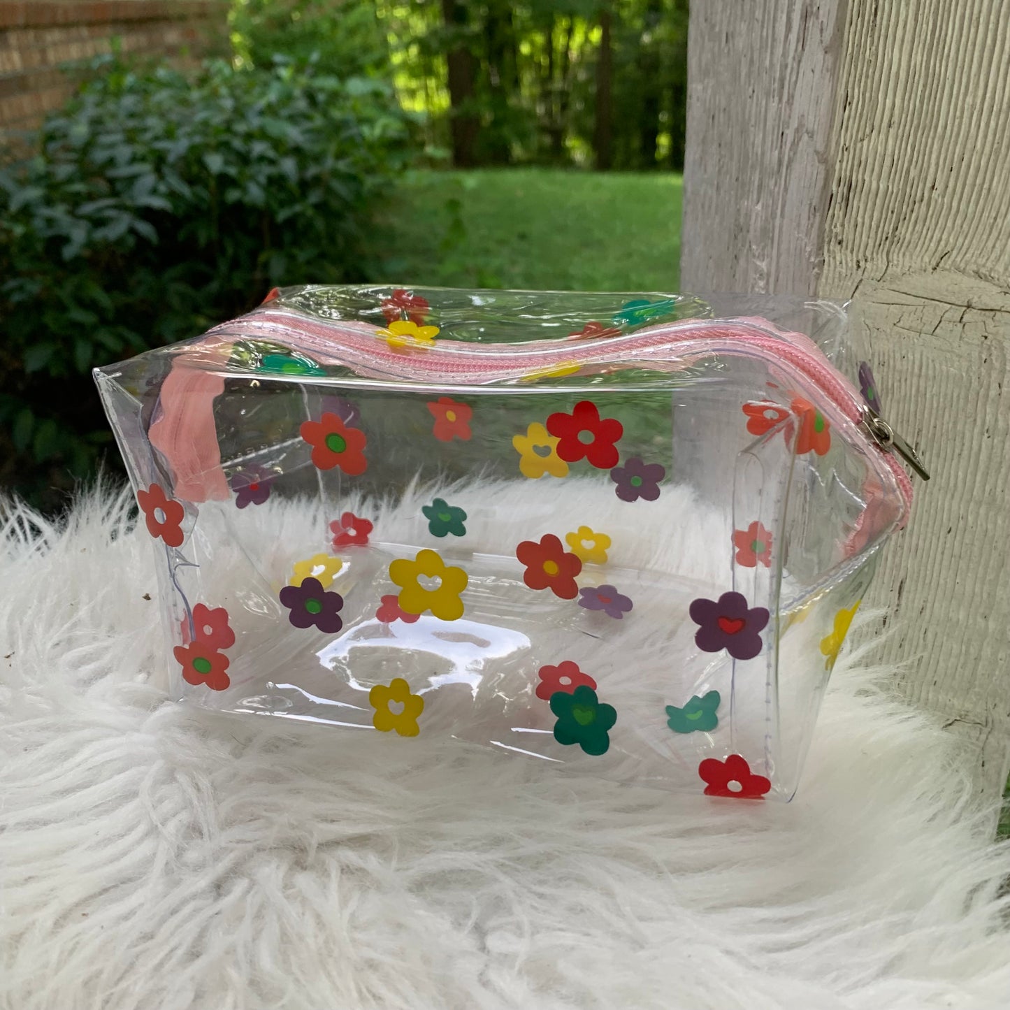 Flower Print Clear Cosmetic Bag/Pencil Pouch Bag