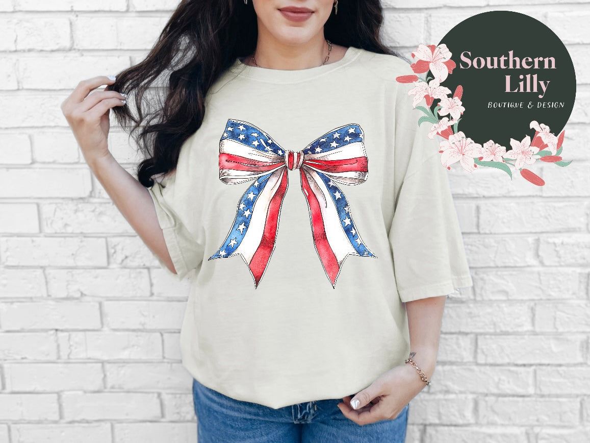 American Flag Bow Comfort Colors T-Shirt