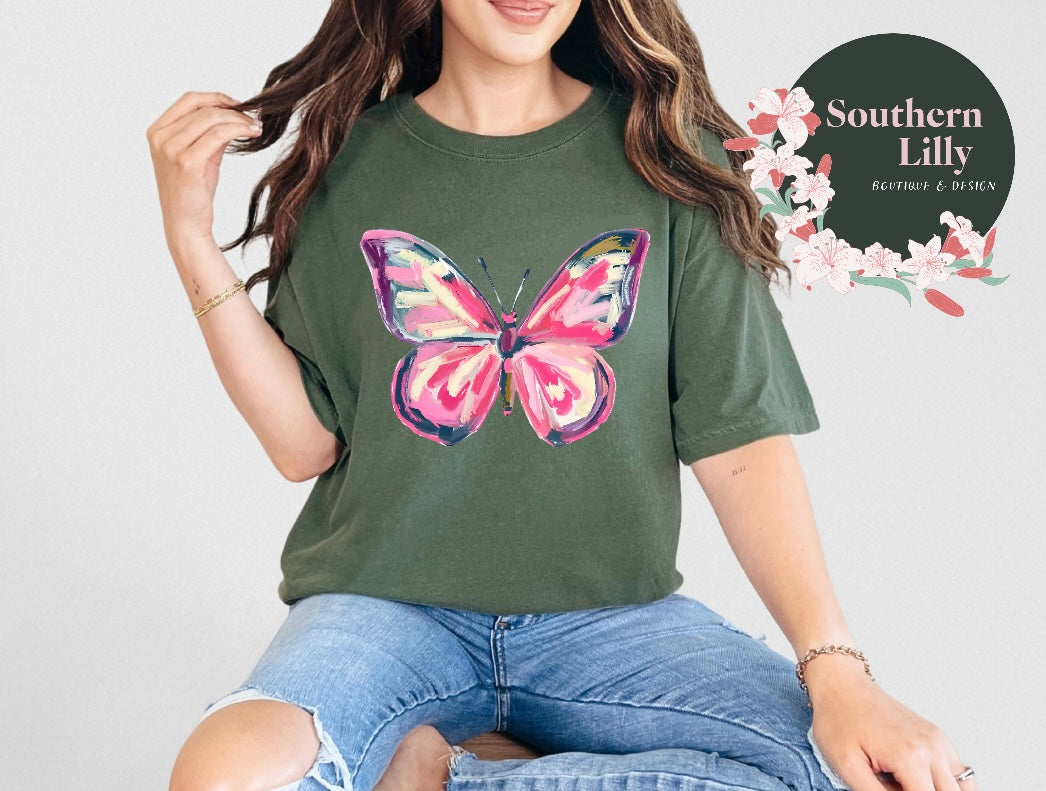 Pink Butterfly Comfort Colors T-Shirt