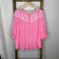 Pink Embroidered Dolman Blouse