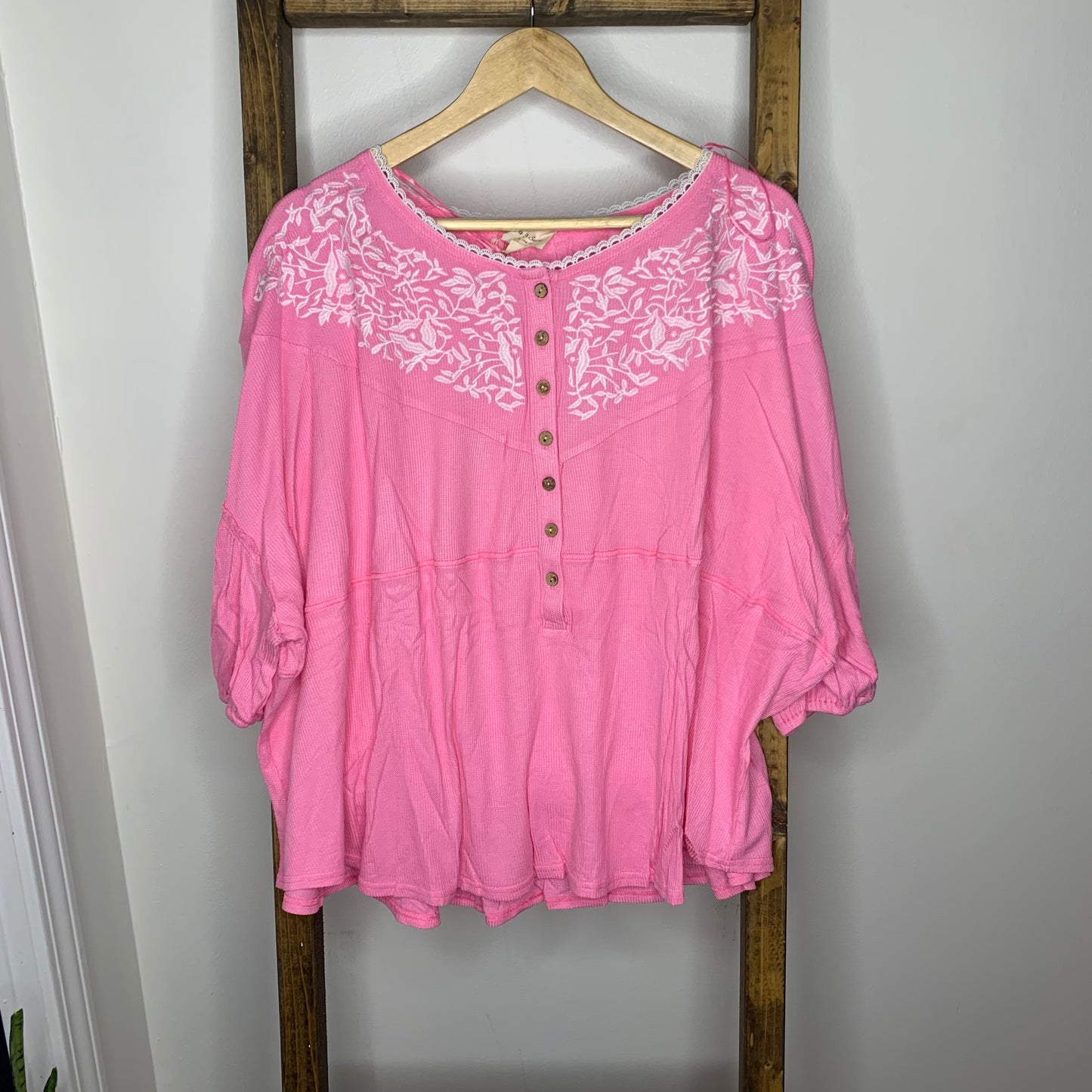 Pink Embroidered Dolman Blouse