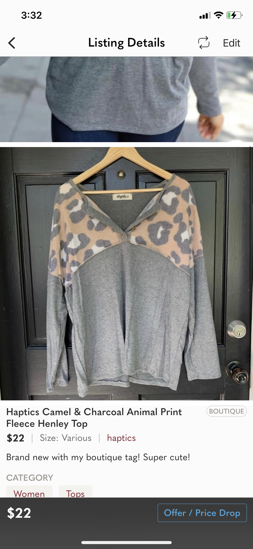 Leopard & Charcoal Fleece Henley Top