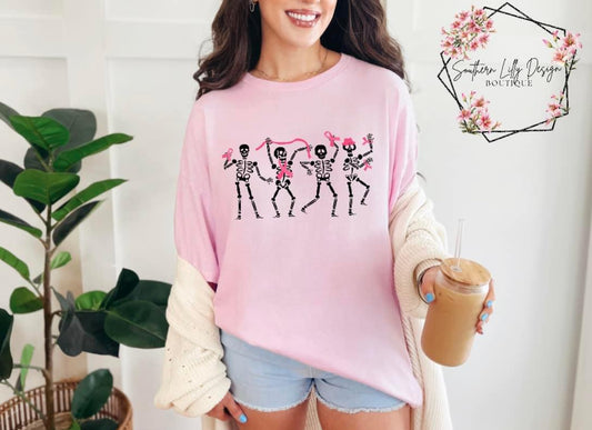 Dancing Skeletons Breast Cancer Awareness Gildan T-Shirt