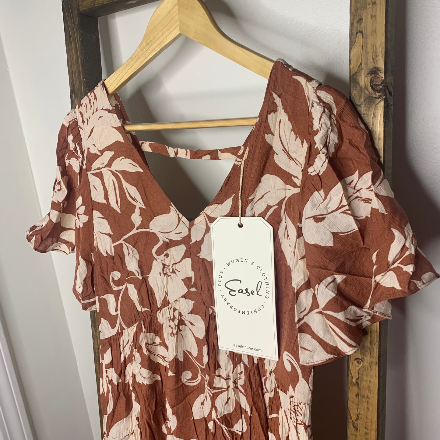 Easel Brown Floral Print Midi Dress S