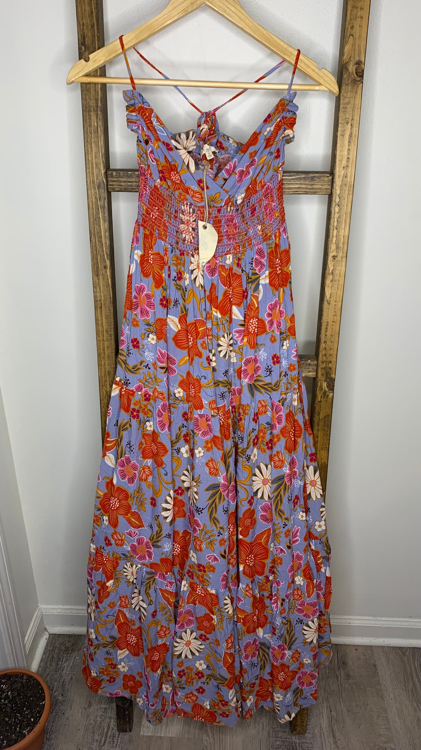 Easel Floral Print Criss Cross Back Maxi Dress S