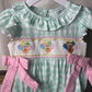 Smocked Gingham Baby Romper with Pink Bows Thanksgiving Turkey Embroidery