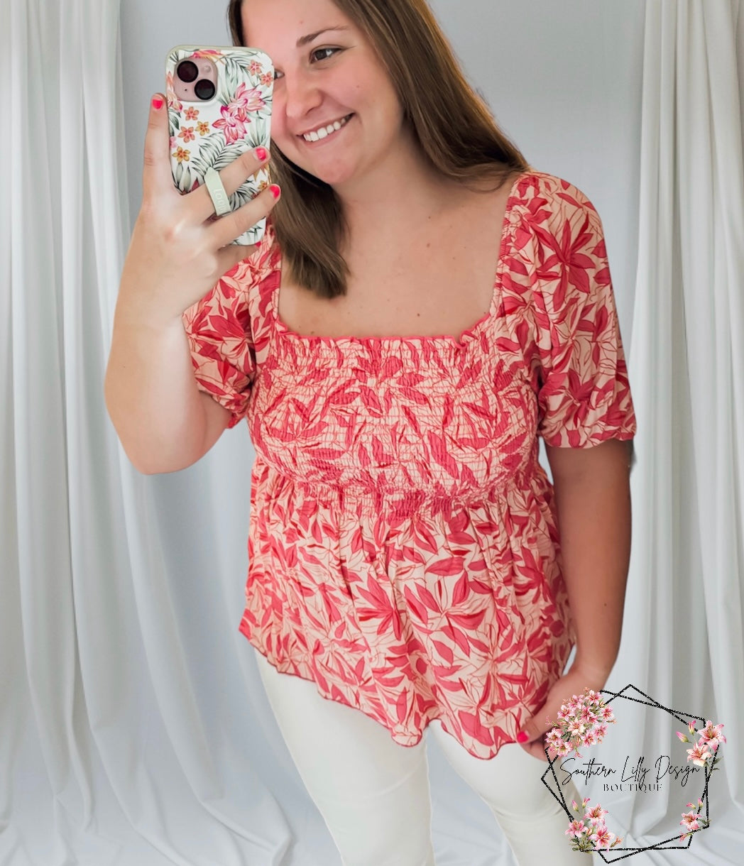 Blush Blossom Plus Size Babydoll Top