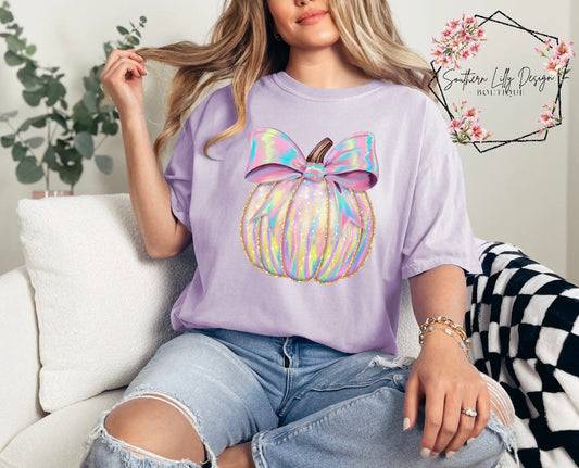 Pastel Bow Pumpkin Watercolor Comfort Colors T-Shirt