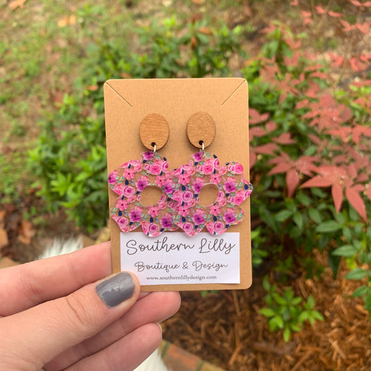 Pink Floral Daisy Earrings