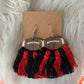 Wooden Football Red & Black Tassel Earrings