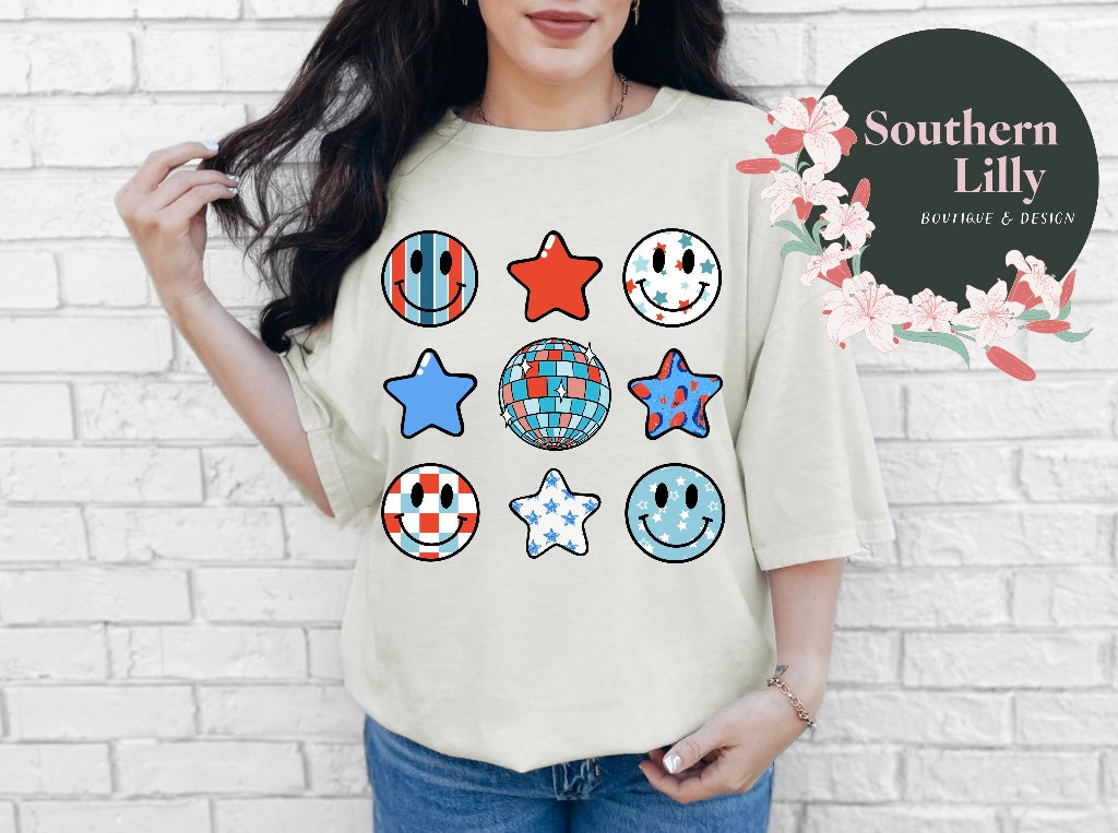 July 4th Inspired Smileys Comfort Colors T-Shirt