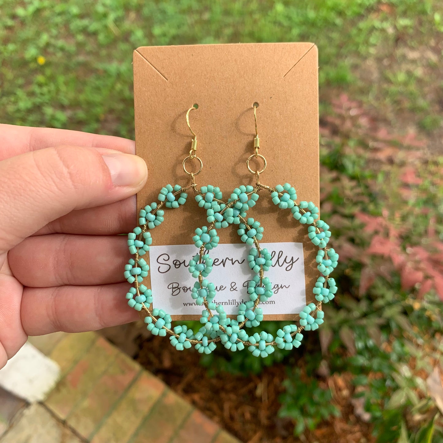 Blue Flower Beaded Earrings