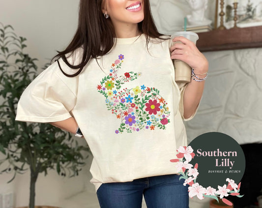 Faux Embroidery Bunny Comfort Colors T-Shirt