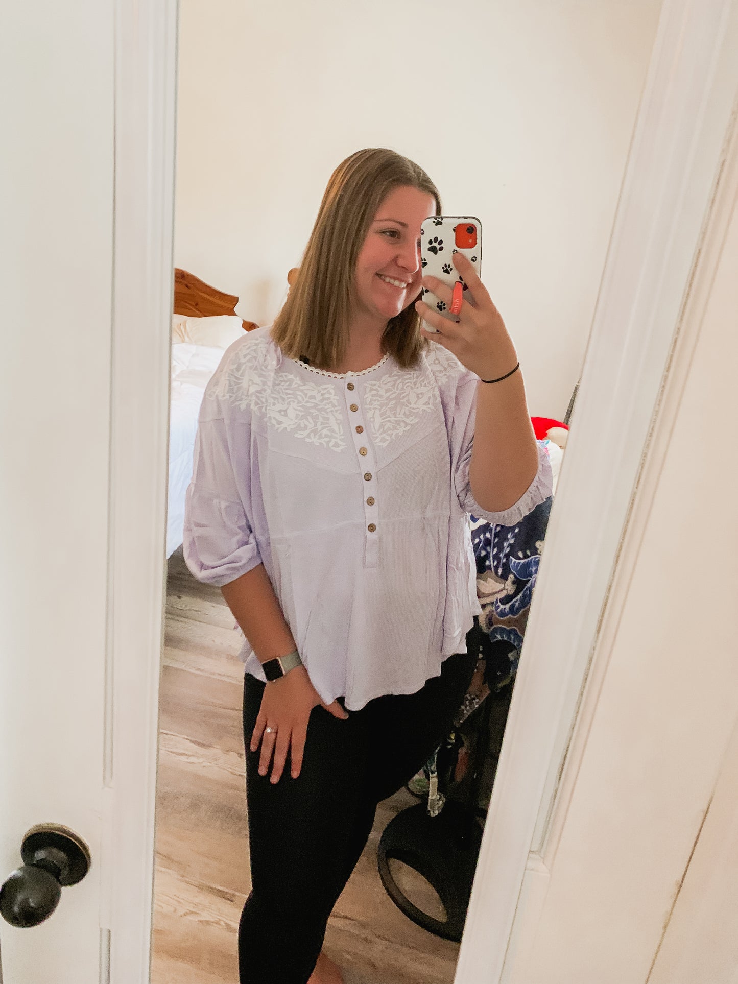 Purple Embroidered Dolman Blouse