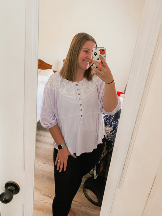 Purple Embroidered Dolman Blouse