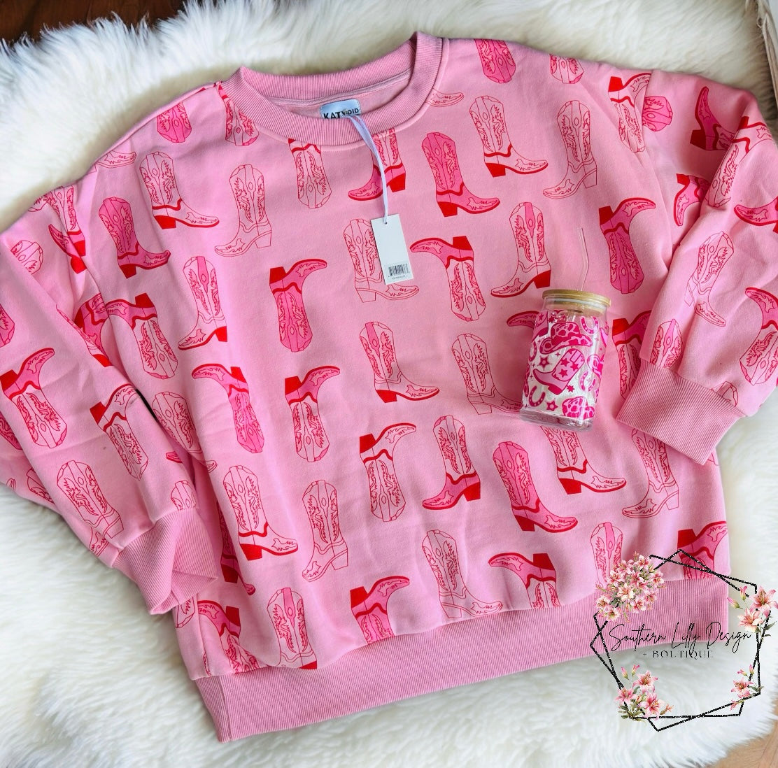 Katydid Western Pink Boots Oversized Sweatshirt