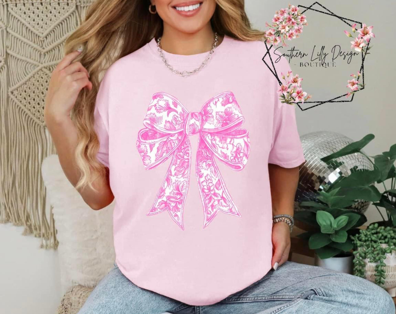 Pink Chinoiserie Bow Comfort Colors T-Shirt