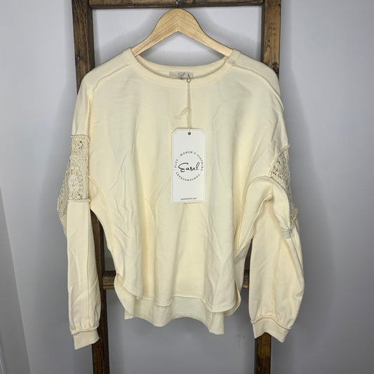 Easel Crochet Sleeve Ivory Sweatshirt S