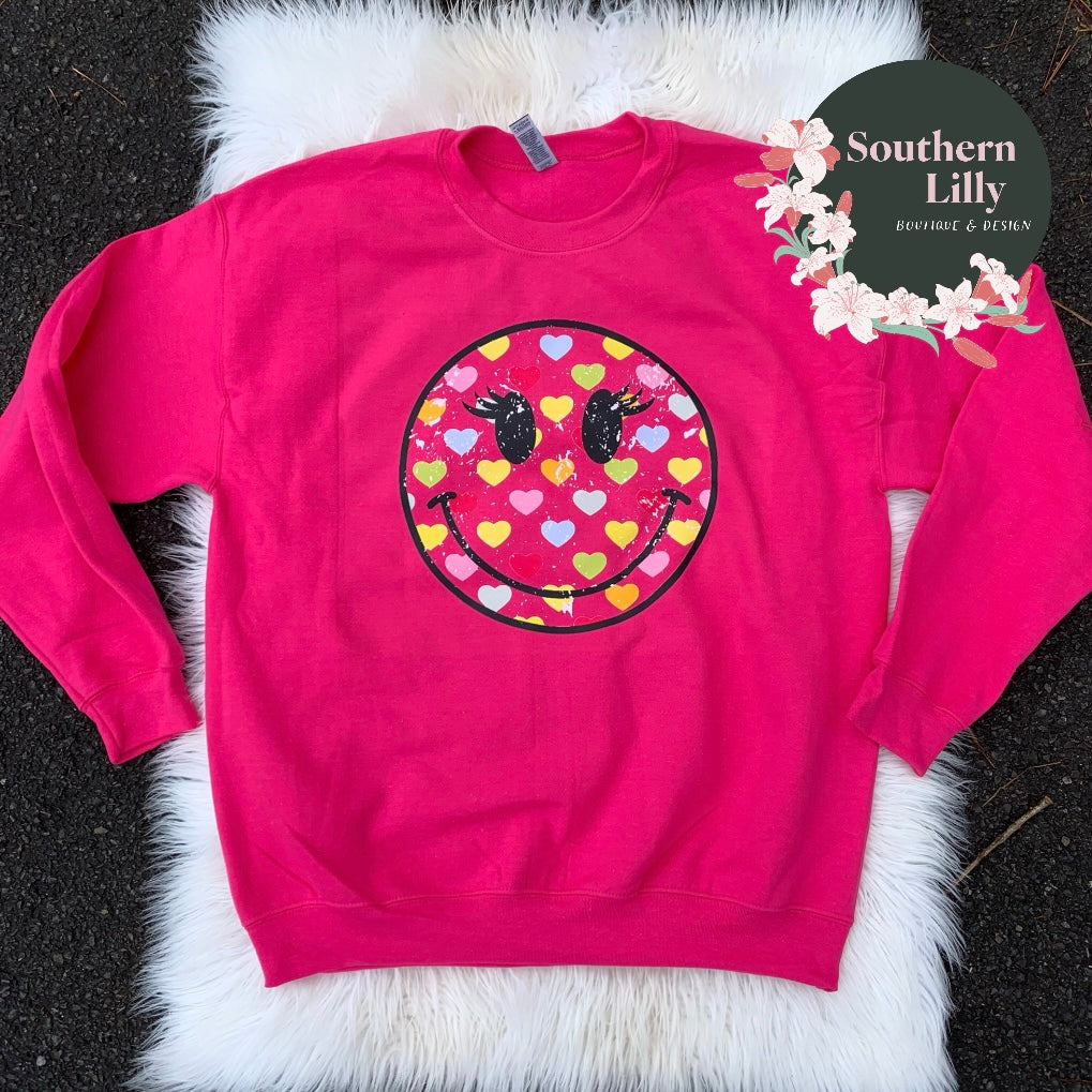 Retro Hearts Smiley Face Sweatshirt