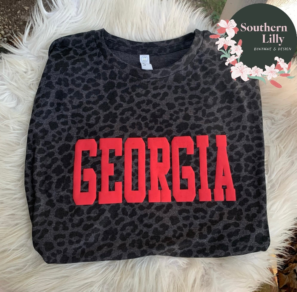 Georgia Leopard Print Puff Writing T-Shirt