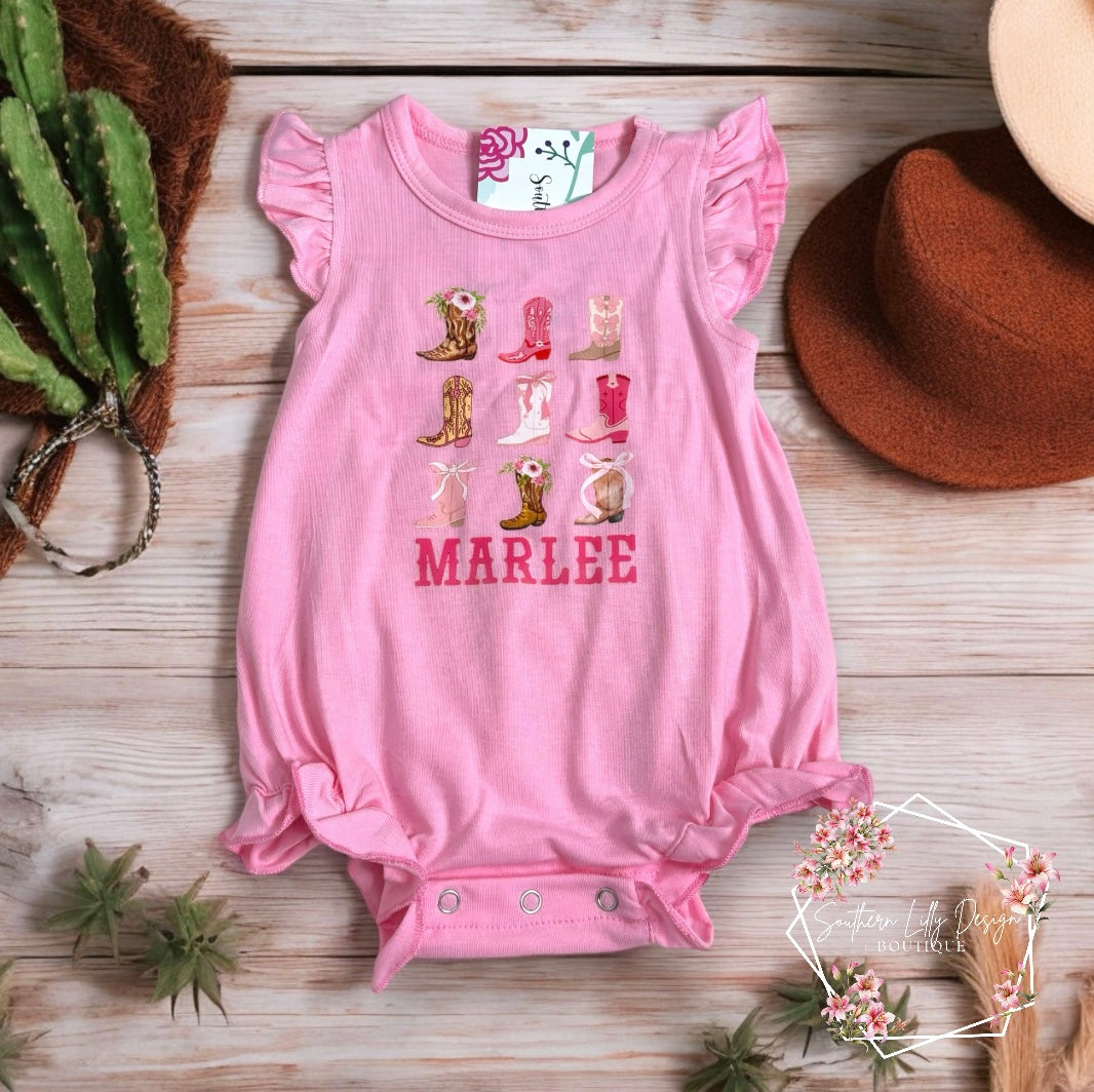 Pink Boots Custom Name Romper