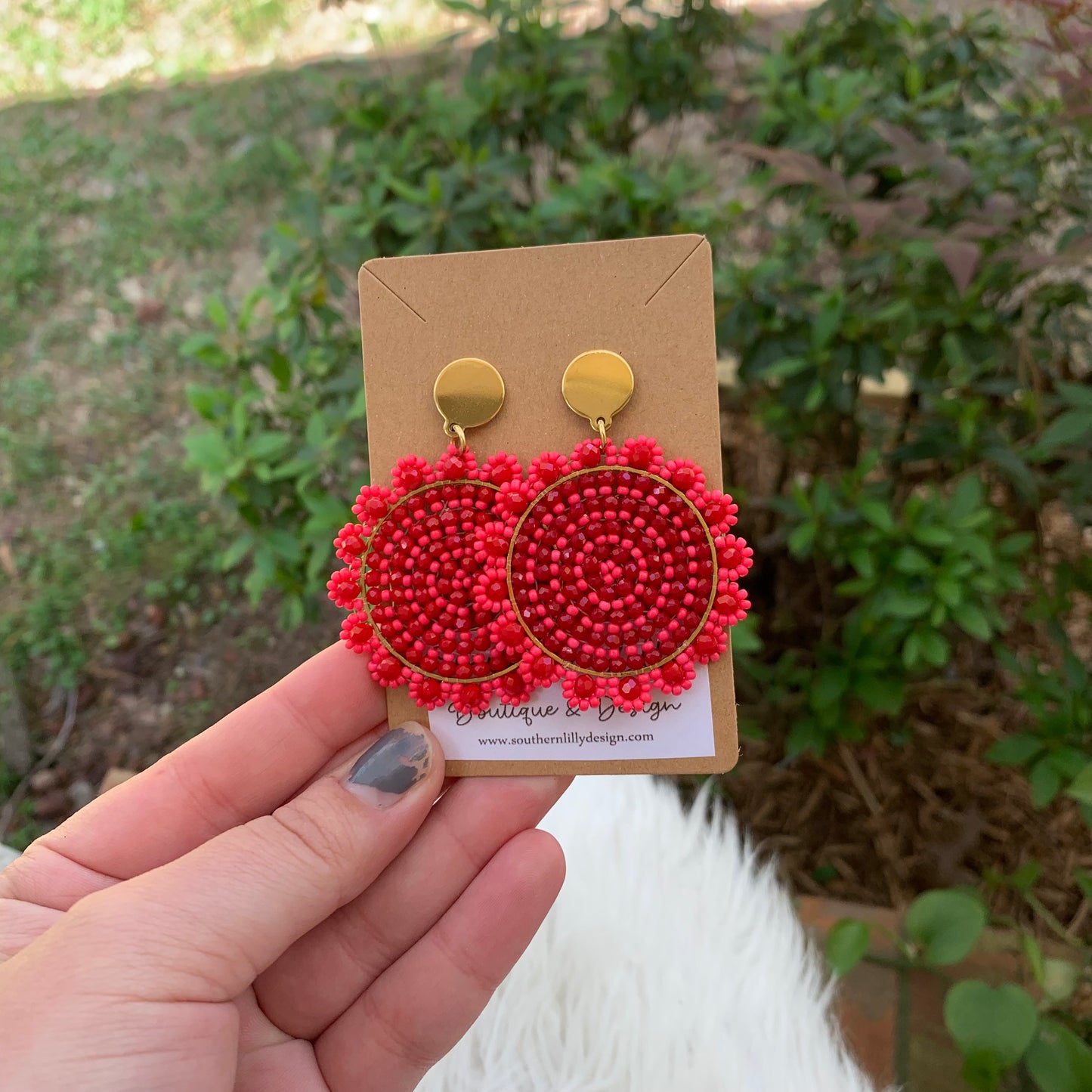 Round Hot Pink Beaded Earrings