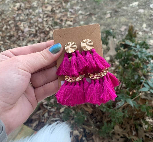 Fuchsia Tassel Earrings