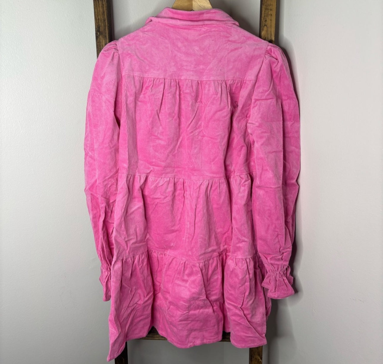 Fantastic Fawn Pink Corduroy Dress with White Bow Accents