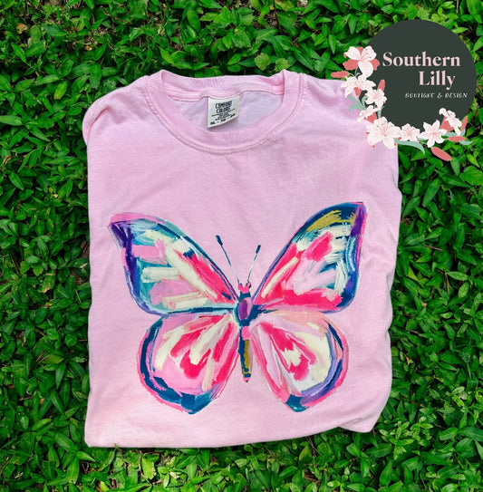 Pink Butterfly Comfort Colors T-Shirt