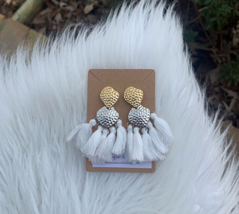 Two Tone White Tassel Earrings