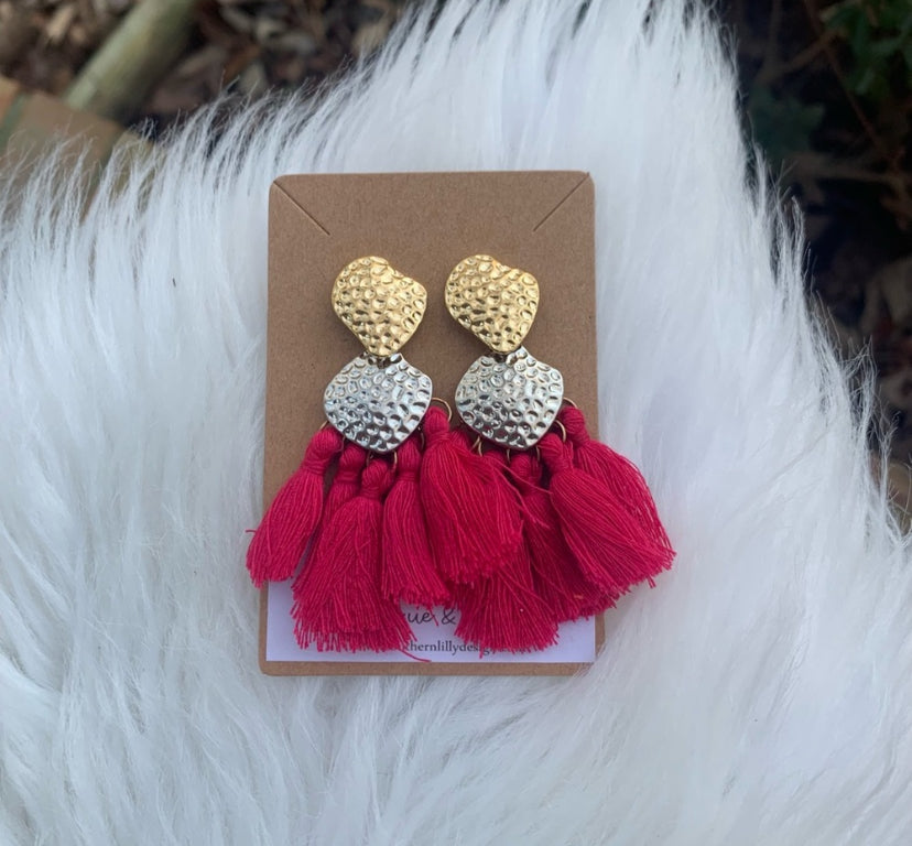 Two Tone Pink Tassel Earrings