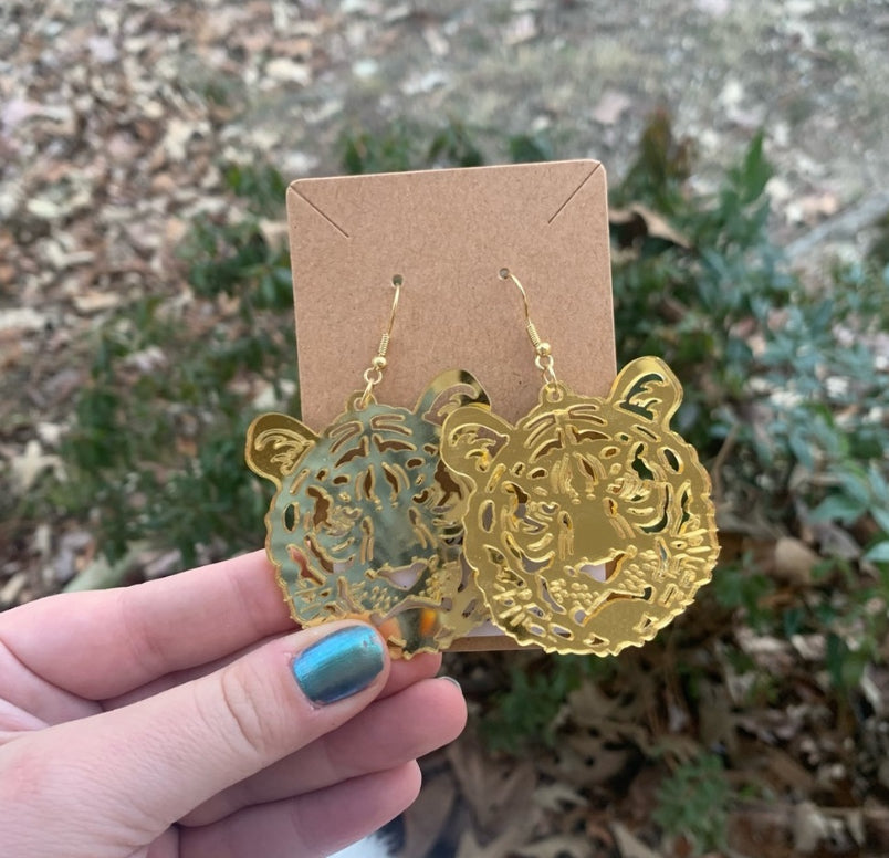 Gold Tiger Dangle Earrings