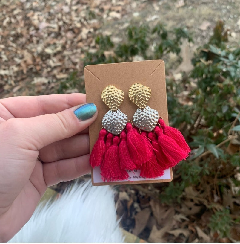 Two Tone Pink Tassel Earrings