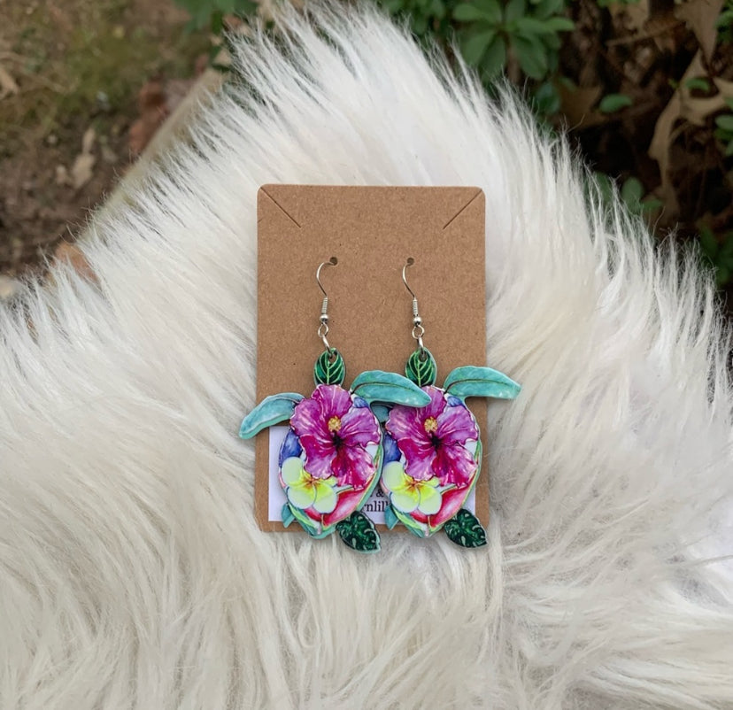 Flower Patterned Turtle Earrings