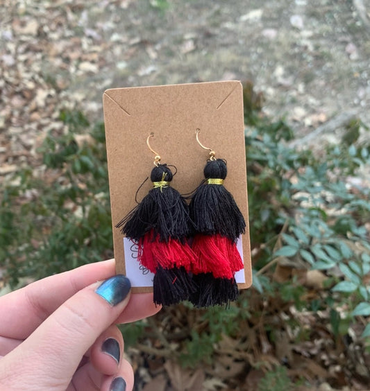 Red & Black Tassel Earrings