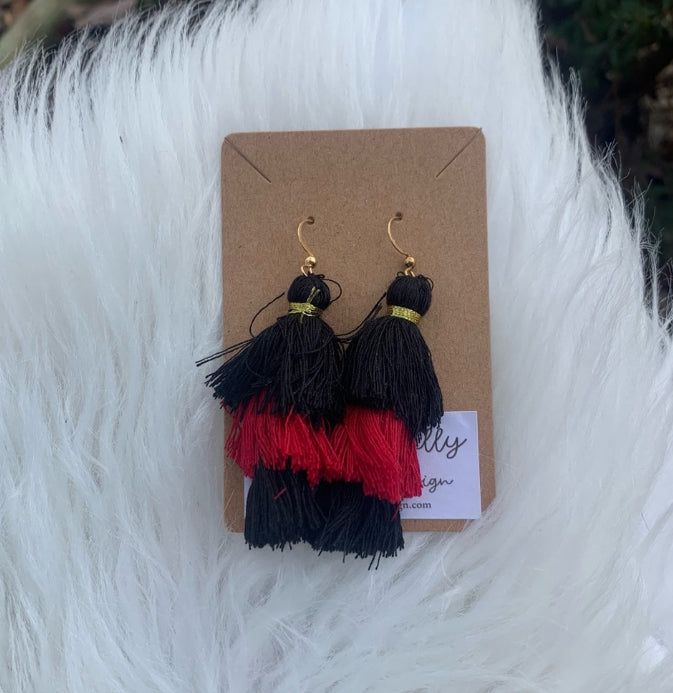 Red & Black Tassel Earrings