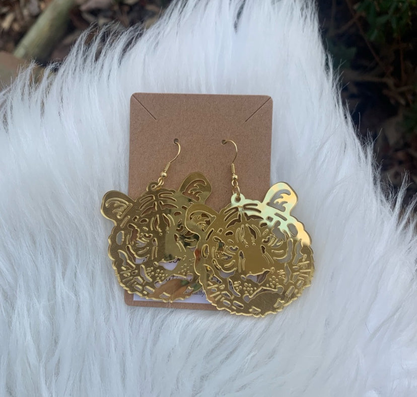 Gold Tiger Dangle Earrings