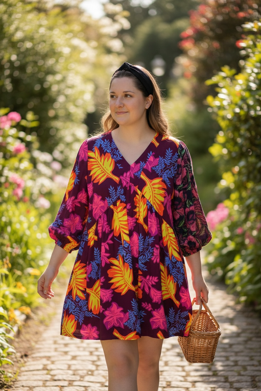 Easel Floral V-Neck Flowy Dress