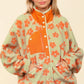 Retro Floral Fleece Pullover Jacket – Cozy Orange & Green