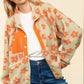 Retro Floral Fleece Pullover Jacket – Cozy Orange & Green