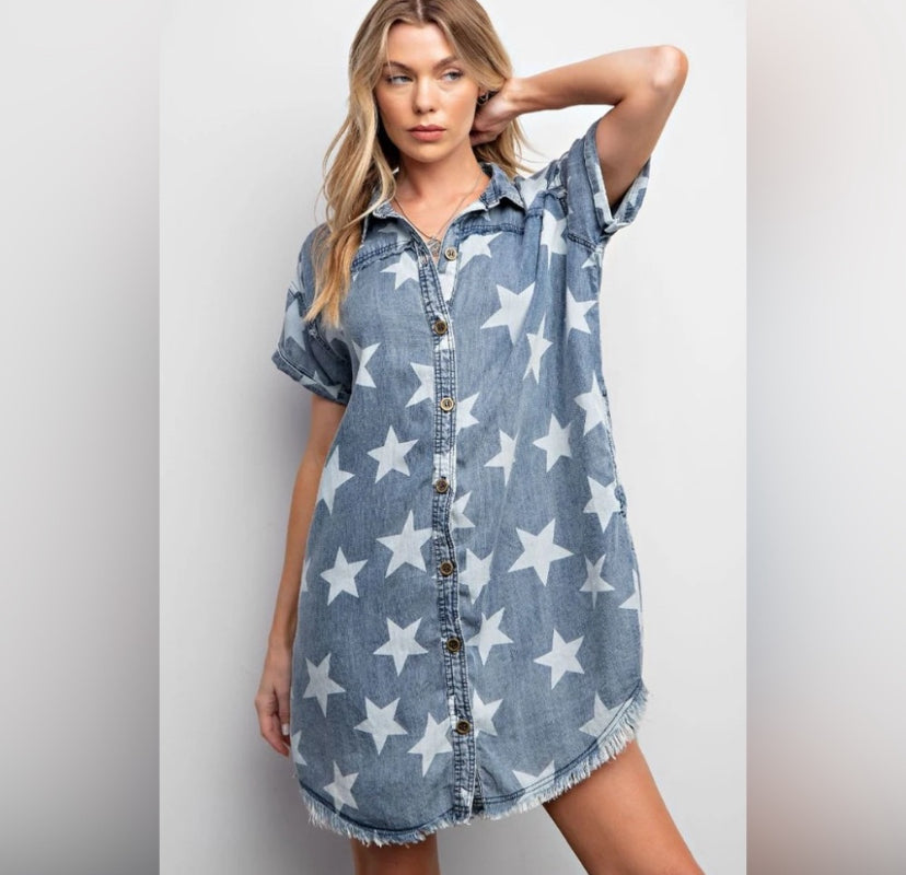 Easel Star Print Mini Dress S