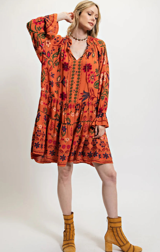 Easel Floral Printed Mini Dress S